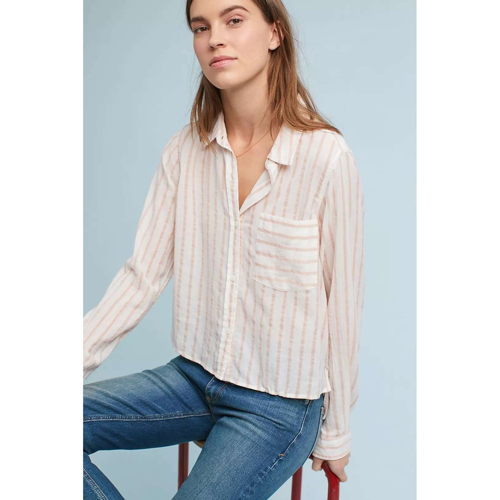 Current/Elliott Boyfriend‎ Button Down Cotton Striped High Low Hem Top size 0